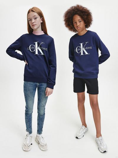 Calvin Klein Ruhák HU547002 | Calvin Klein Organic Cotton Logo Lány Pulóver Sötétkék